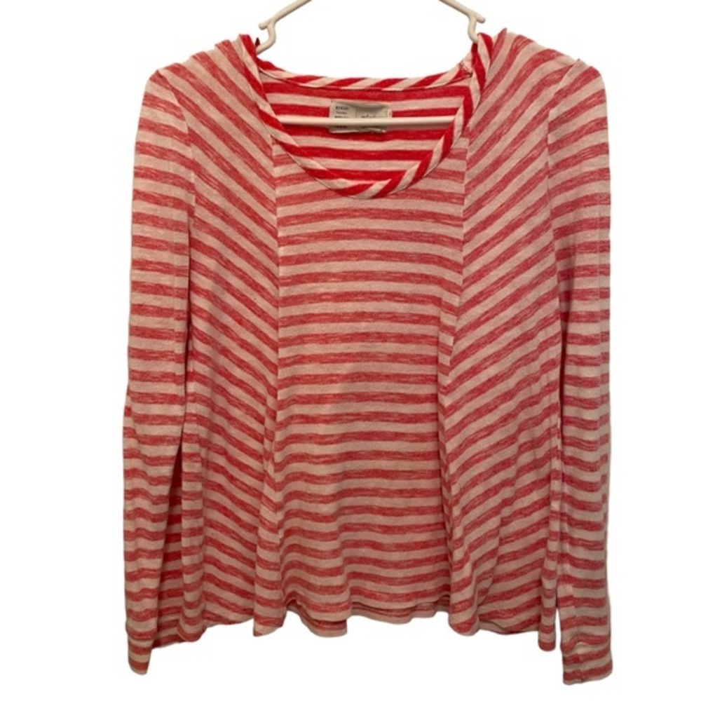 Anthropologie Saturday Sunday Pink White Striped Casual Long Sleeve Top Size M‎